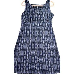 EDDIE BAUER Travex Dress Women’s Large Blue Geometric Surplice Faux Wrap Stretch